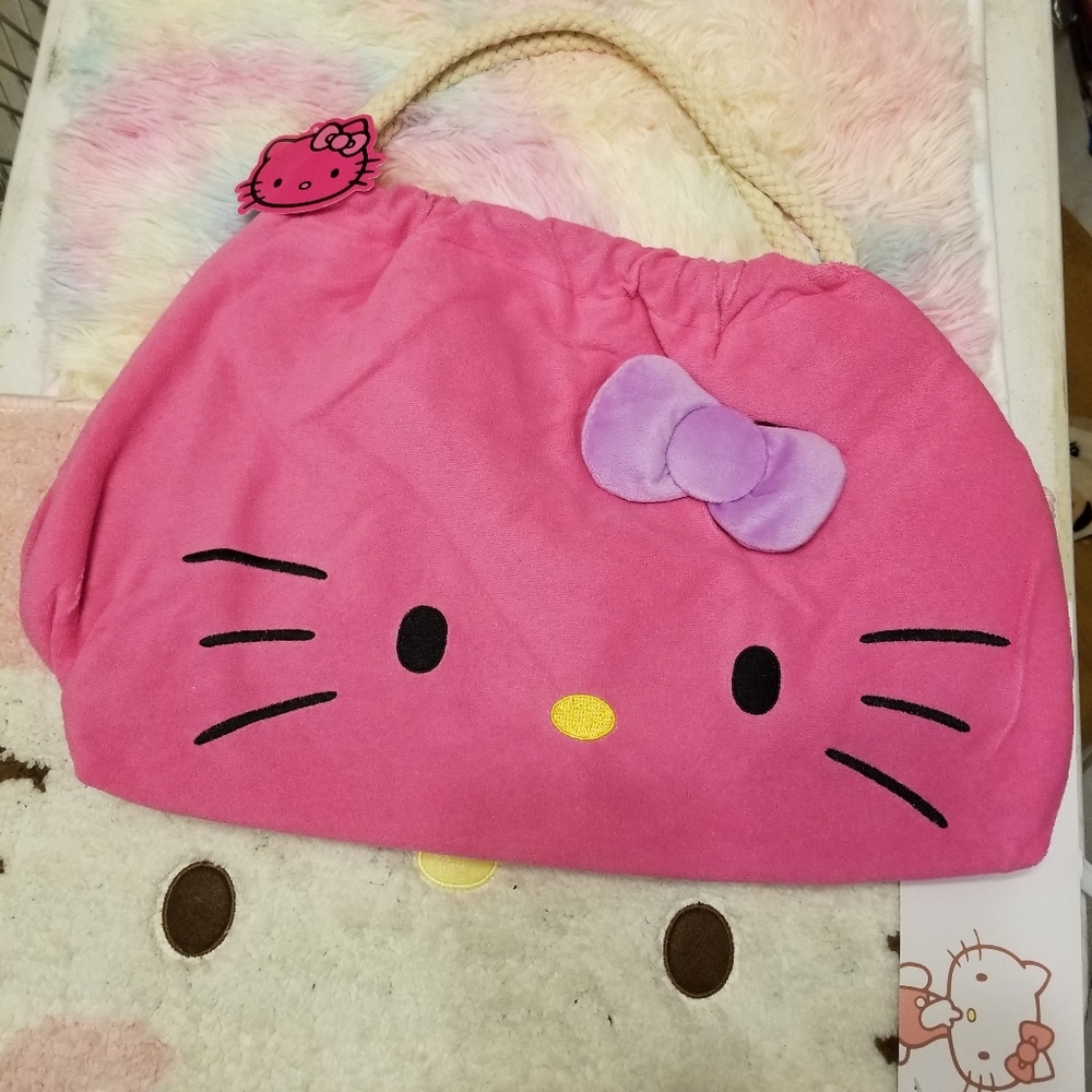 Hello Kitty XLarge Terry Cloth Pink Shoulder Bag Rope Handels new